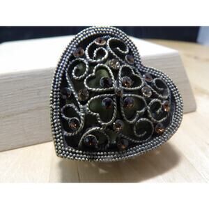 Vintage Heart Faux Amber Stones Trinket Box